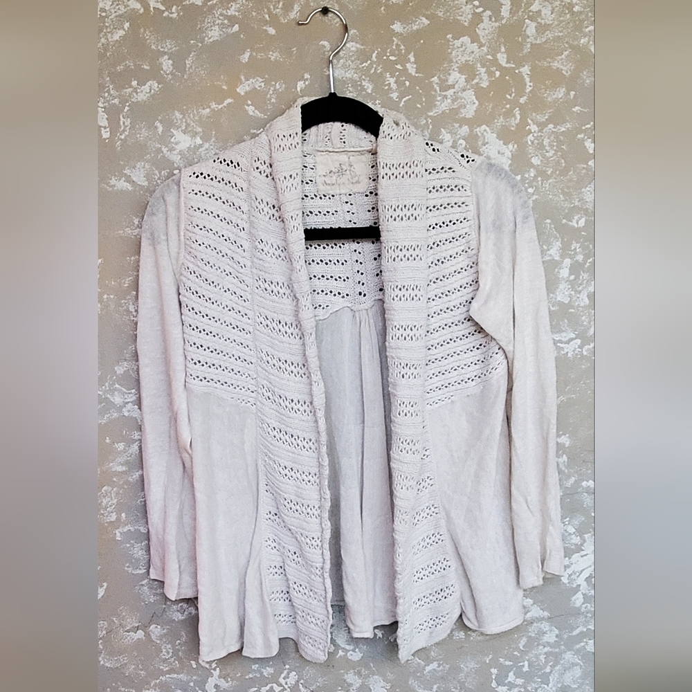 Anthropologie Angel of The North Womens Open Cardigan Cream Cotton Wool Medium